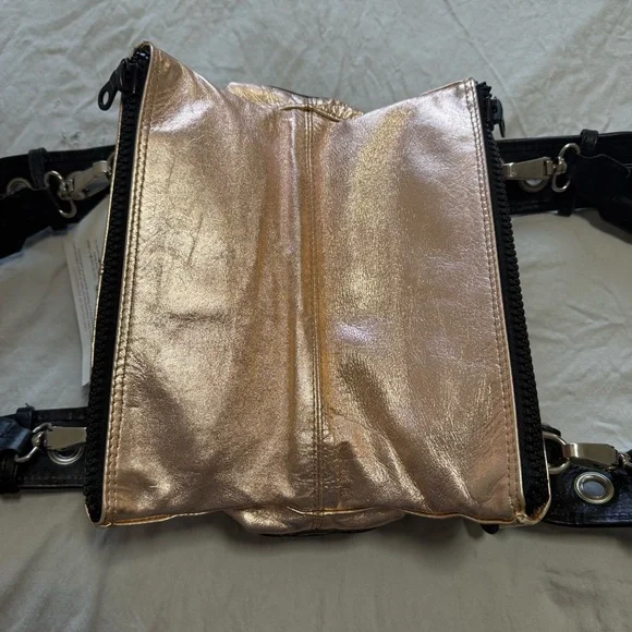 Pheobe Philo Rose Gold Chloe Black/Metallic Leather Double Zip Shoulder Bag - Picture 5 of 15